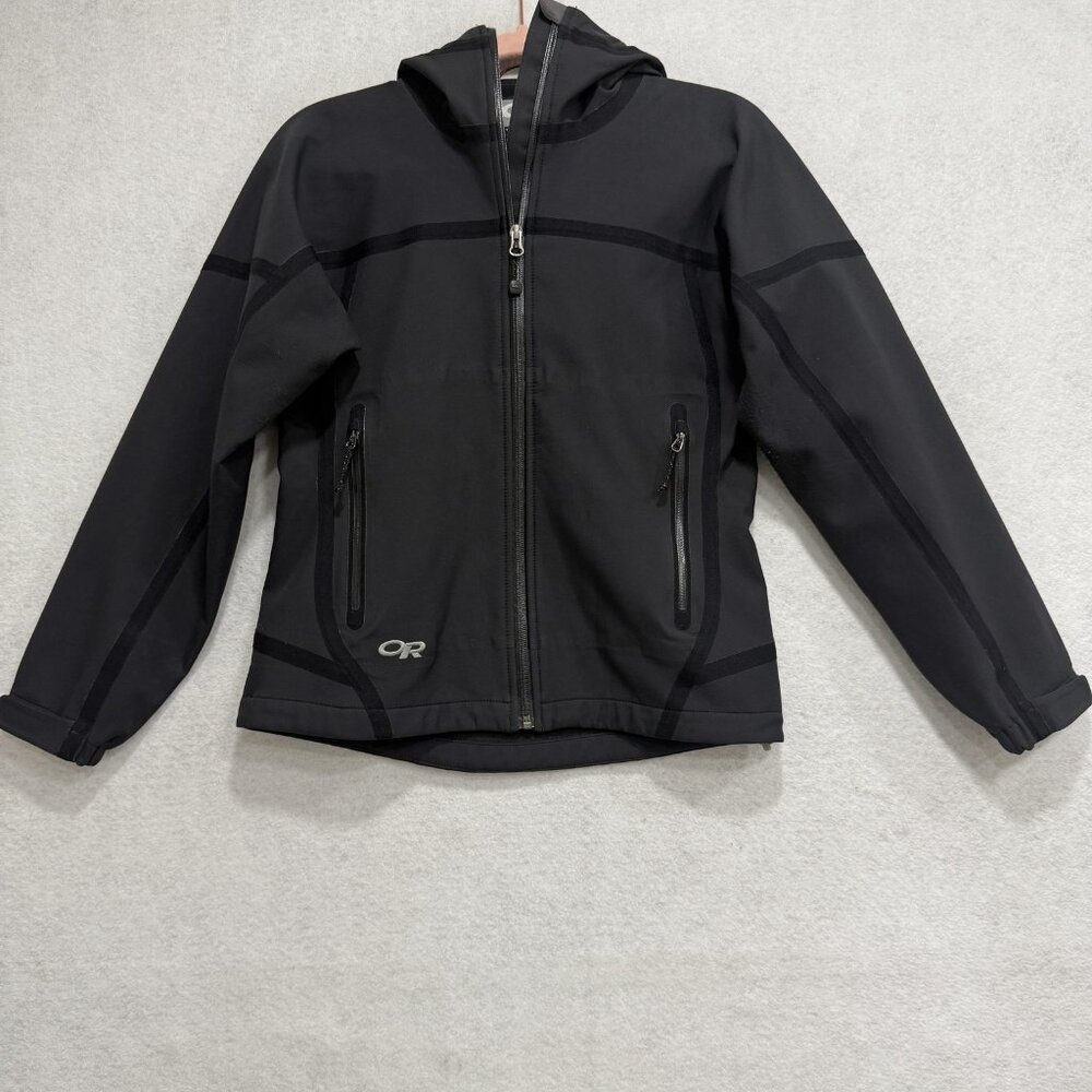 Outdoor Research Jacket Womens XS Black Softshell Hooded Zip Nylon Fleece 96115